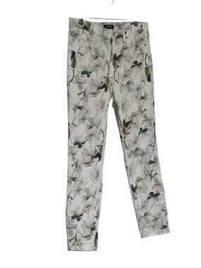 Buffalo by David White Floral Print Slim Fit Pants with Olive and Black Accents